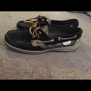 Sperry Sliders. Black and gold. Size 7.5