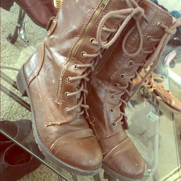 Brown combat boots