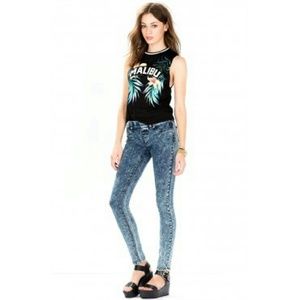 Acid Wash Pull On Skinny Jean Legging Pants