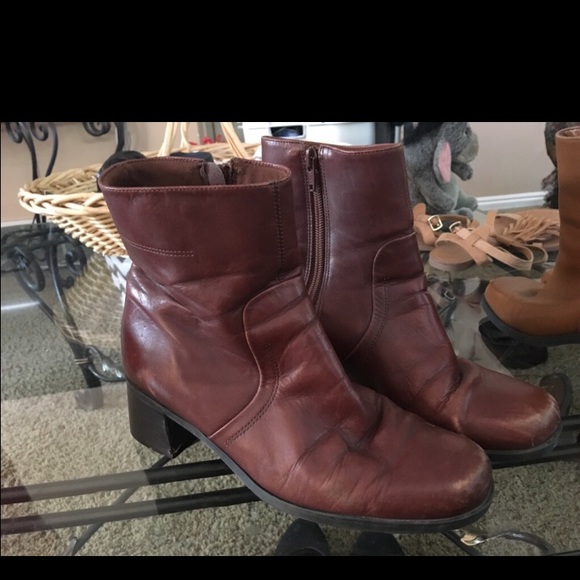 Brown red booties