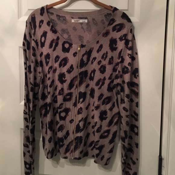 Animal print zip-up sweater
