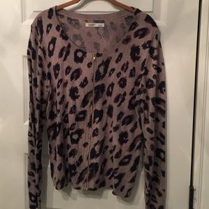 Animal print zip-up sweater