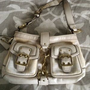 Coach cream and white signature legacy canvas hobo
