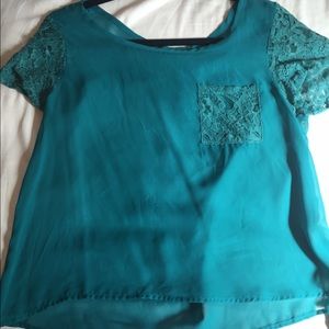 Sheer teal lace top