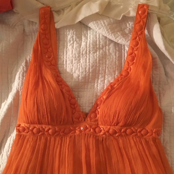 Nina Austin orange cocktail dress w beading szM