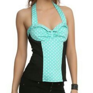 Royal Bones Mint Polka Dot Rockabilly Halter Top