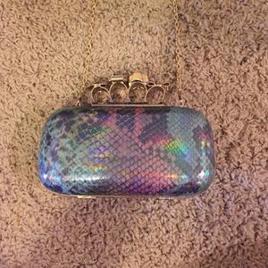 Kate Landry mermaid scale brass knuckle clutch