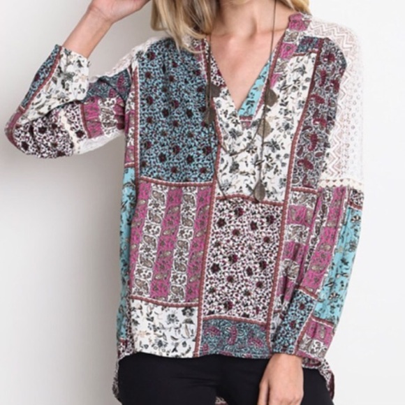 Peasant shirt w/lace inset - Picture 1 of 2
