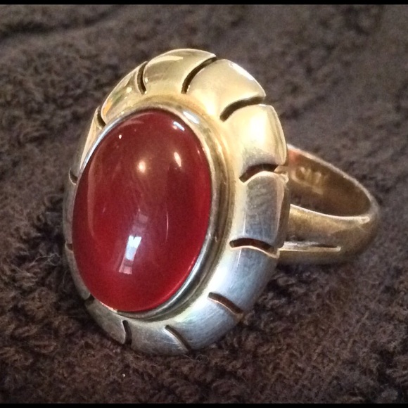 Sterling silver, dark red stone