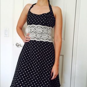 Light pink and black polka dot knee length dress