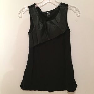 Black tank with faux leather trim
