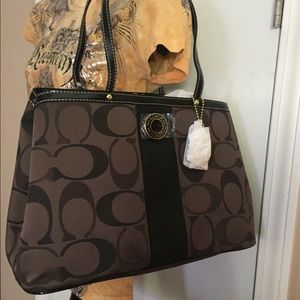 Authentic Coach Brown Sis Stitch Patch Tote NWT