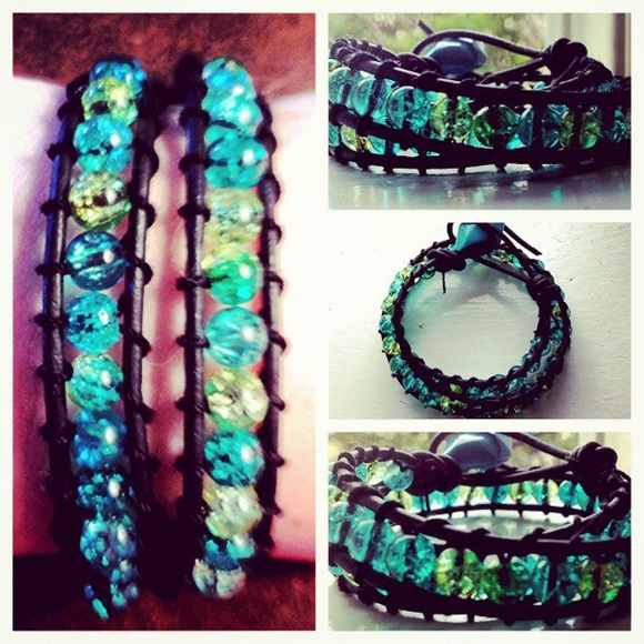 Leather Double wrap beaded bracelet or choker