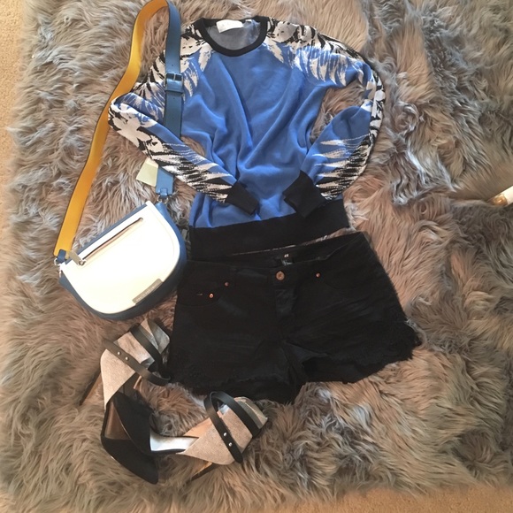 H&M black jean shorts with lace detail
