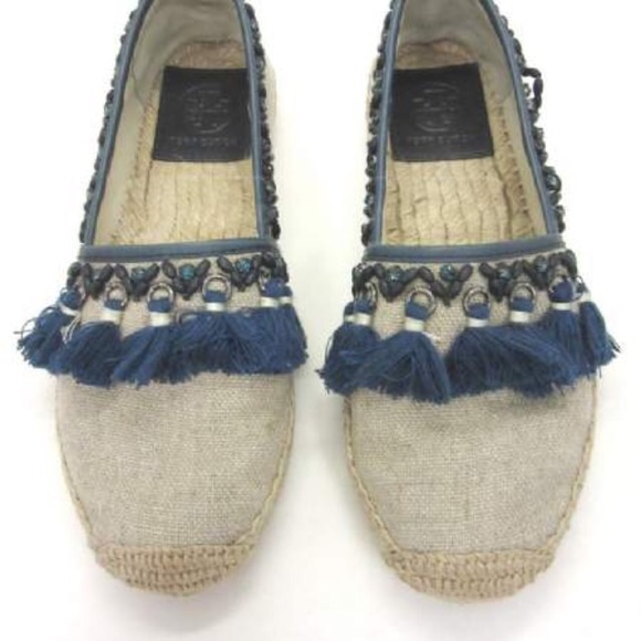 Tory Burch niyah navy beaded espadrille flats - Picture 1 of 4