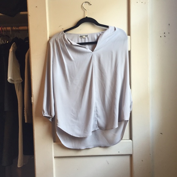 Flowy grey taupe v neck blouse