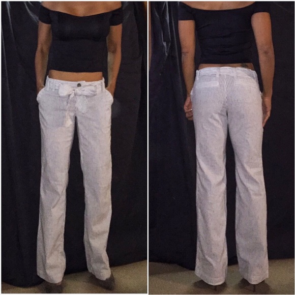Gray and white stripe pants.