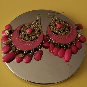 Hot pink medallion earrings