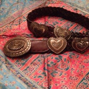 Brown genuine leather belt with hearts