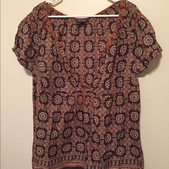 Brown Tribal Inspired Eddie Bauer Blouse