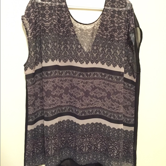 Black + Lavendar Chiffon Blouse with Lace Pattern