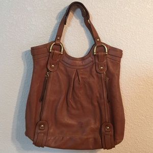 KOOBA Avery Leather Brown Zip Up Shoulder Bag