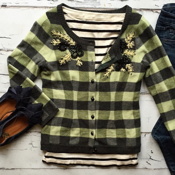 🚫SOLD🚫Anthropologie Flowering Plaid Cardigan - Picture 3 of 4