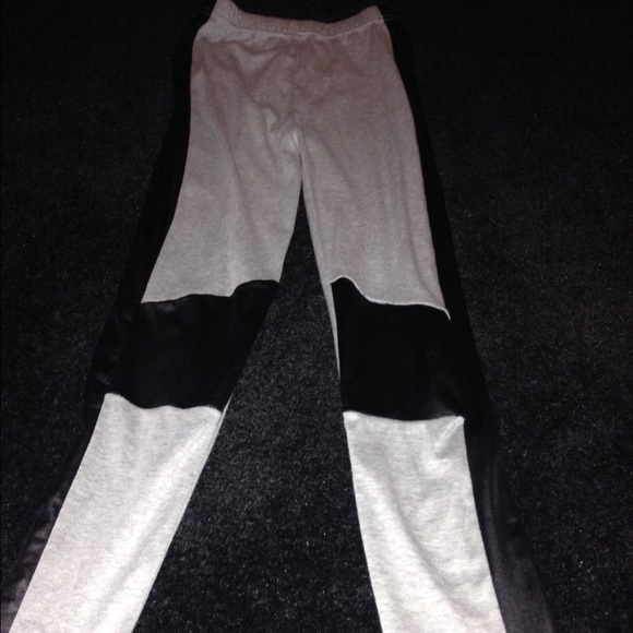 Gray and leather leggings