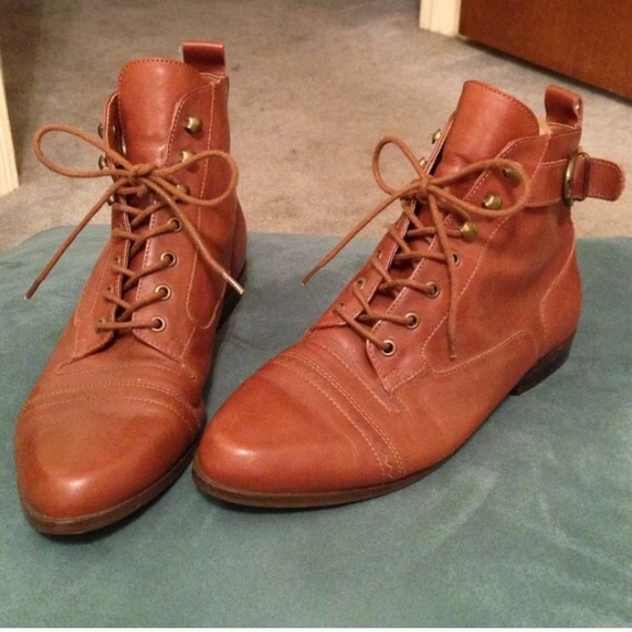 Caramel Brown Lace Up Leather Booties