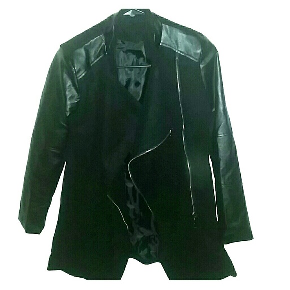 BlackTurndown Collar PU Patchwork Long Sleeve Coat