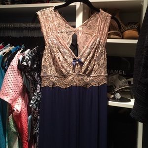 Gorgeous navy and tan lace long nightgown