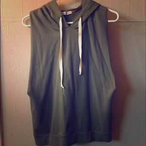 Olive green cut sleeve hoodie/ vest