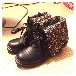 Never worn floral ribbon ankle boots!