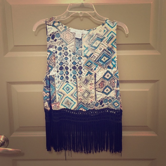 Tribal crop top with tassel bottom