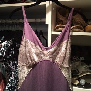 Super soft lavender long nightgown with tan lace