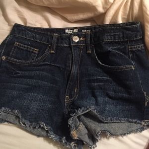 High waisted dark blue jean shorts