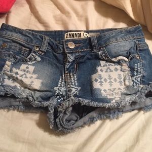 Tribal print jean shorts
