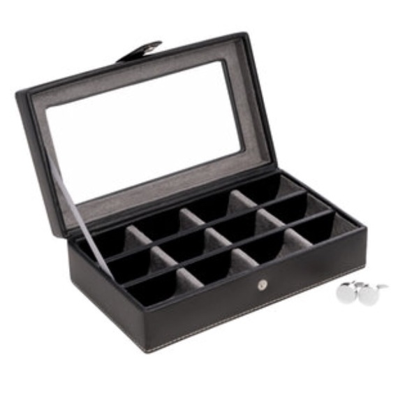 Jewelry / Cufflink Leather Case with Glass Top
