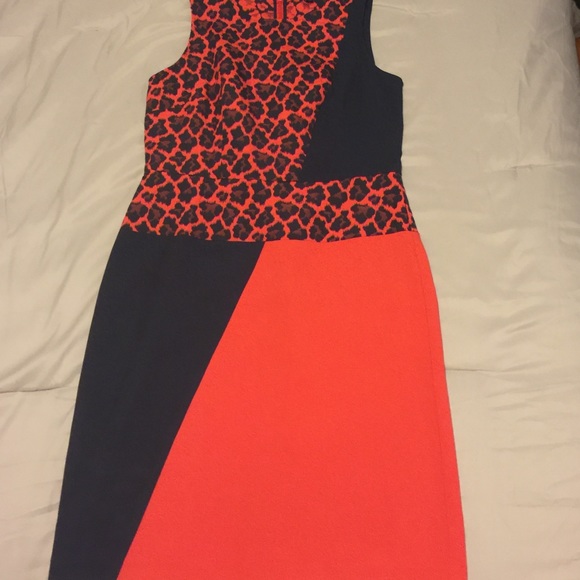 Ann Taylor Red/Orange/Navy Leopard Pencil Dress