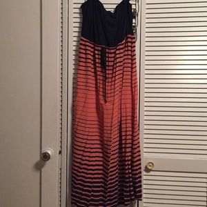 Coral and navy maxi dress