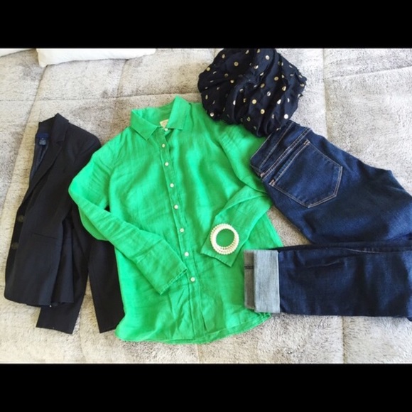 Jcrew linen green blouse