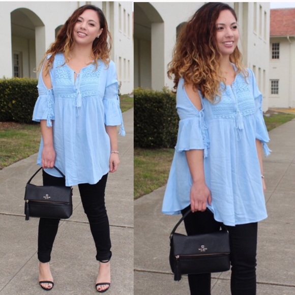 Monika Rose SF Tops - ✳️CLEARANCE✳️ Blue Tunic Tassel Blouse