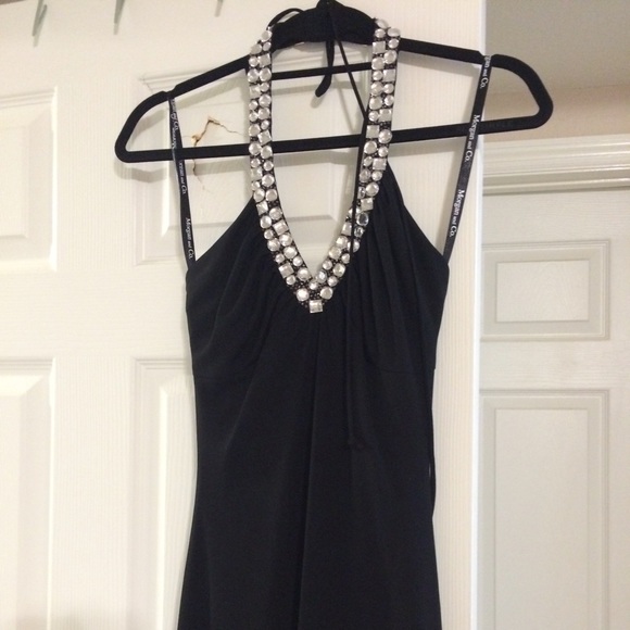 Black evening long halter dress