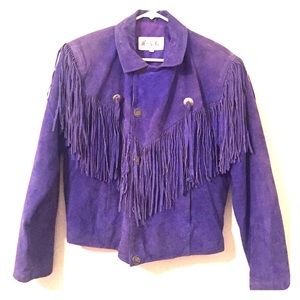 Purple leather fringe jacket