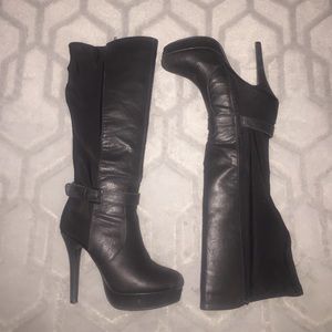 Black high heeled boots