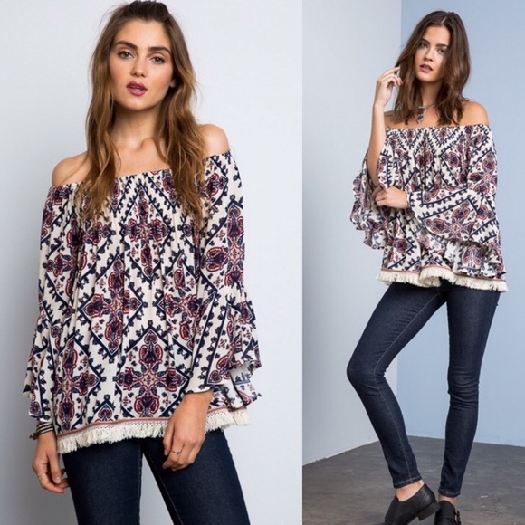 Monika Rose SF Tops - 🆕 Boho Off The Shoulder Print Blouse