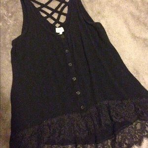 Pacsun Black lace, button down tank
