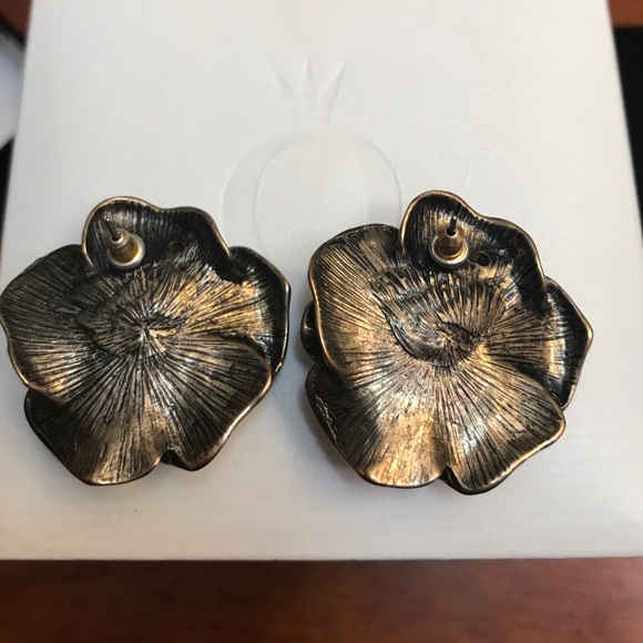 Flower bronze/diamond earrings - Picture 2 of 2