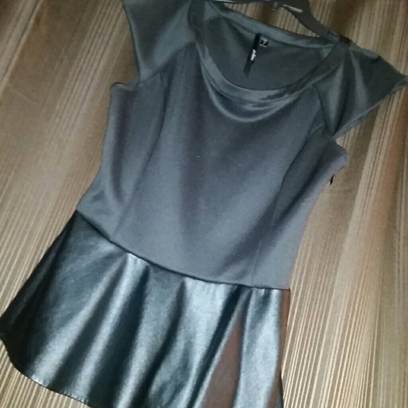 Sexy Black silk and LEATHER bottom blouse