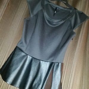 Sexy Black silk and LEATHER bottom blouse